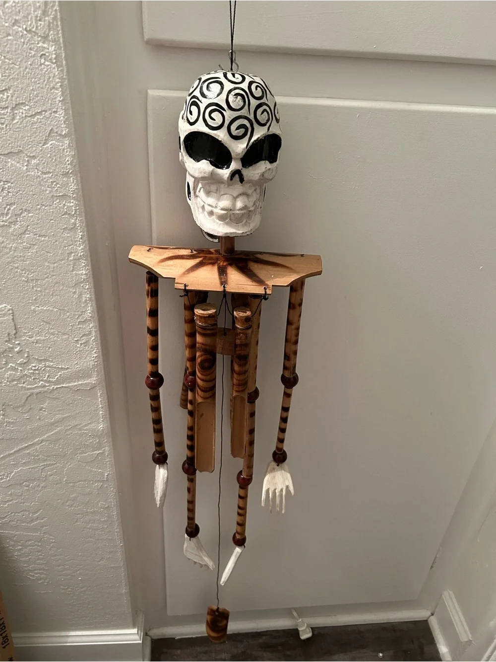 Bamboo Skeleton Skull Wind Chime Wall Hanging